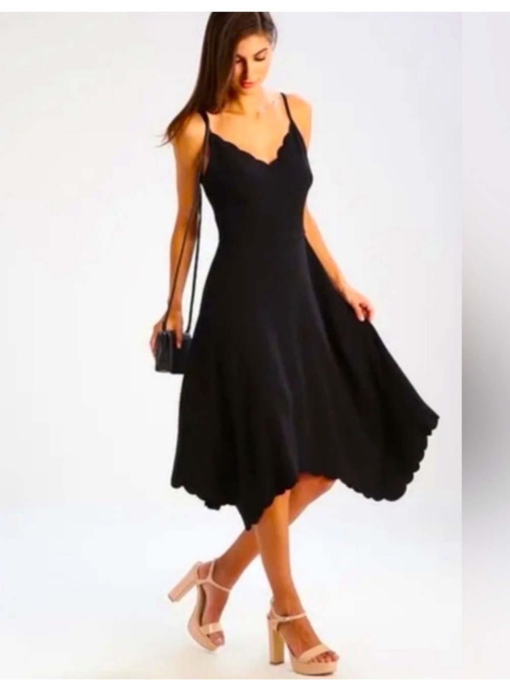 Ted Baker Black Scallop-Hem Midi Dress